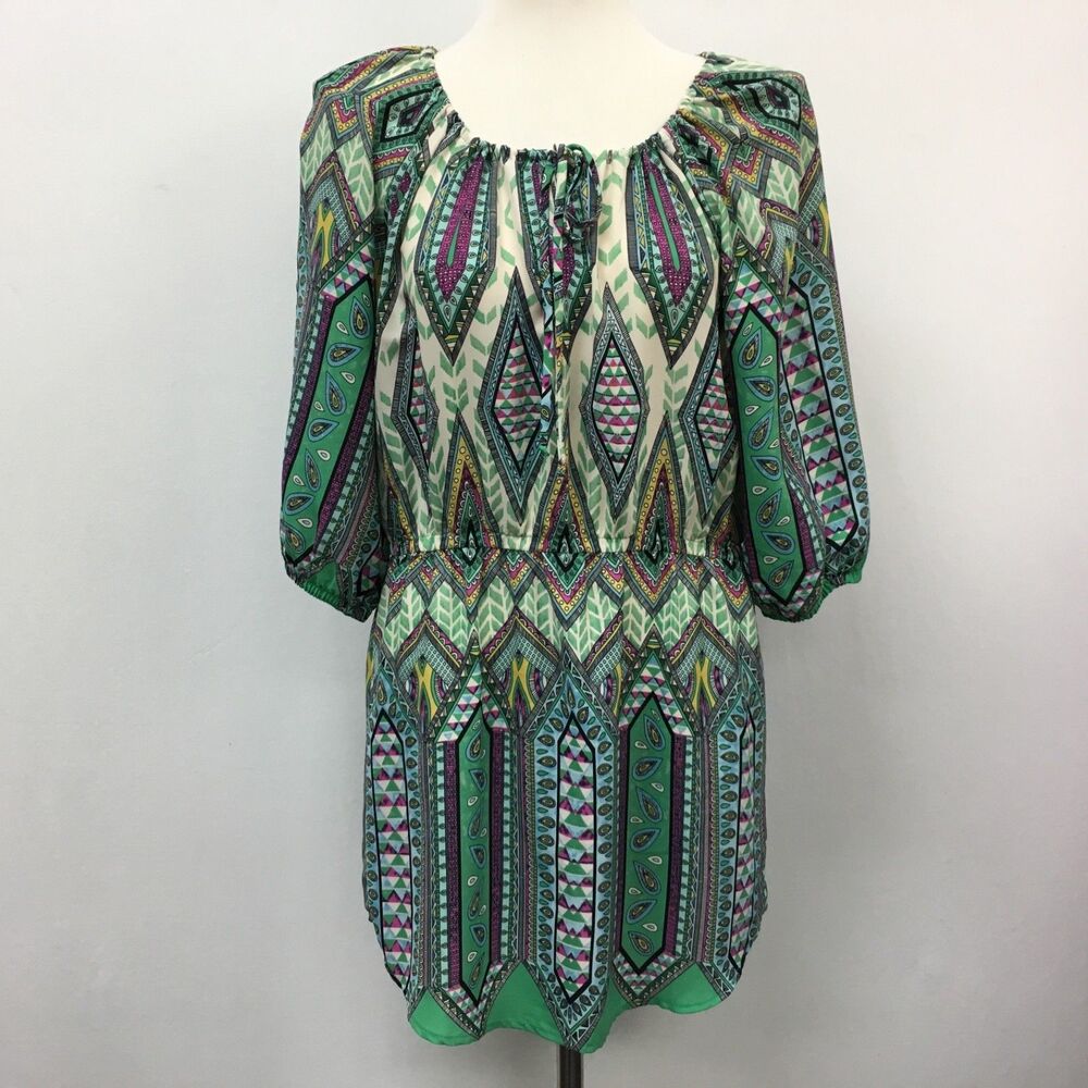 Glam Women's Top Medium Multi-color Green White‎
